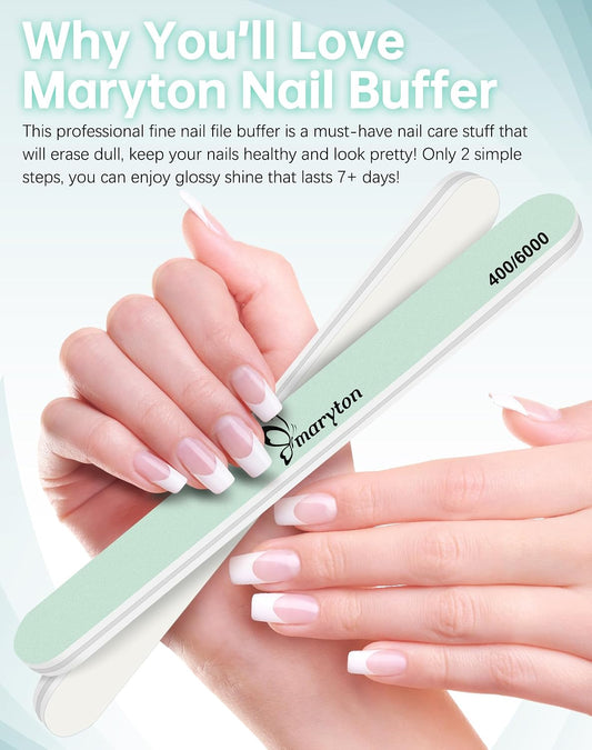 Maryton Nail Buffer 10PCS - Salon Shine for Natural Nails, 400 6000 Grit