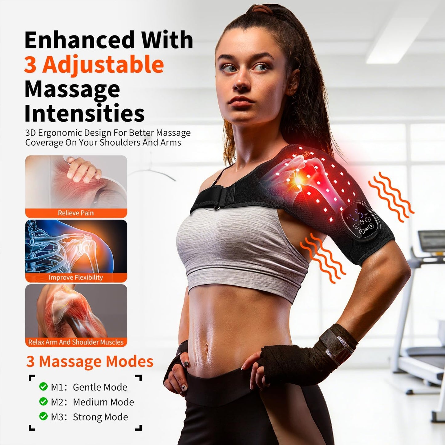 Seenew Red Light Therapy for Shoulder with Heat Massage, Portable Heated Shoulder Pad with Rechargeable Controller, Red Light Therapy Wrap with 216 Beads 660nm & 850nm for Men and Women