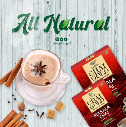 Cuppa Chai Gold Instant Masala Chai Latte Mix, Sweetened with Cane Sugar, Authentic Indian Spiced Tea, 10 Single-Serve Packets, Gluten Free, No Preservatives