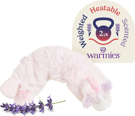 warmies Microwavable Neck & Shoulder Wrap - Dual-Temperature Heat Pack for Aches & Pain - Lavender-Scent Neck Warmer - Weighted Cervical & Shoulder Heating Pad - 2 lb, One Size, White/Pink