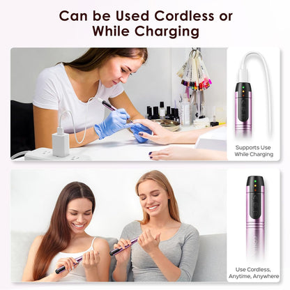 COSLUS C20 Cordless Nail Drill Electric File: Professional for Acrylic Gel Dip Powder Nails, Portable All-in-One Nail Drill Machine Kit for Manicure & Pedicure, Rechargeable Lightweight, Purple