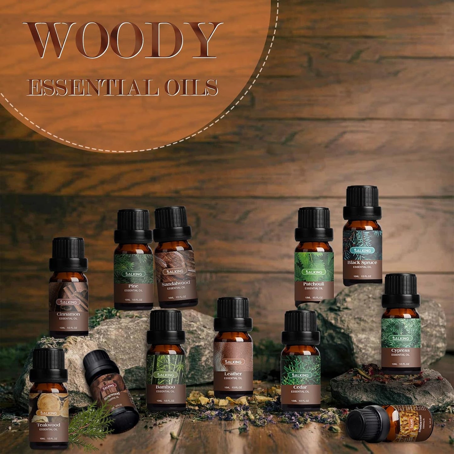 SALKING Floral Essential Oils Set, Premium Pure and Natural Essential Oils, Fragrance Oil Scented Oils for Oil Diffusers 6 x 10 ML - Lavender, Rose, Jasmine, Cherry Blossom, Gardenia, Chamomile