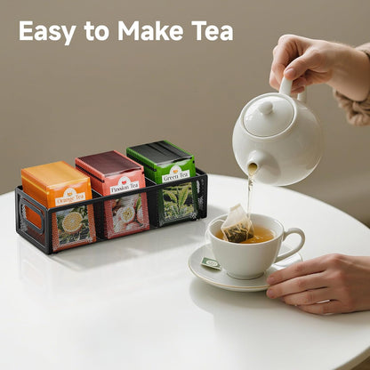 2 Tier Tea Bag Organizer, Mesh Tea Bag Holder with Handle, Teabag Holder, Tea Station Organizer for Countertop, Pantry, Kitchen, Cabinet -Black