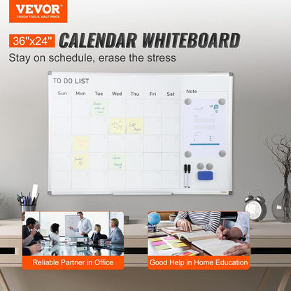 VEVOR Dry Erase Calendar for Wall, 36 x 24 Inches Whiteboard Calendar, Monthly Planner Magnetic Dry Erase Board, 1 Magnetic Erase & 2 Dry Erase Marker & Movable Tray for Restaurant Office Home School