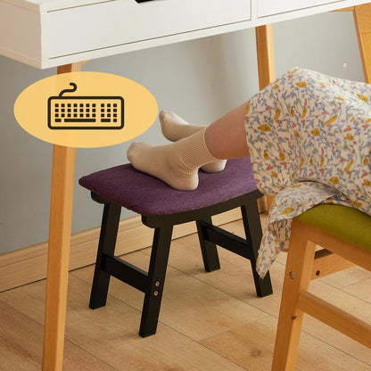 Foot Stool Ottoman Foot Rest Under Desk,Small Stool for Living Room, Bedroom and Kitchen (Brown Legs - Beige Stool Surface)