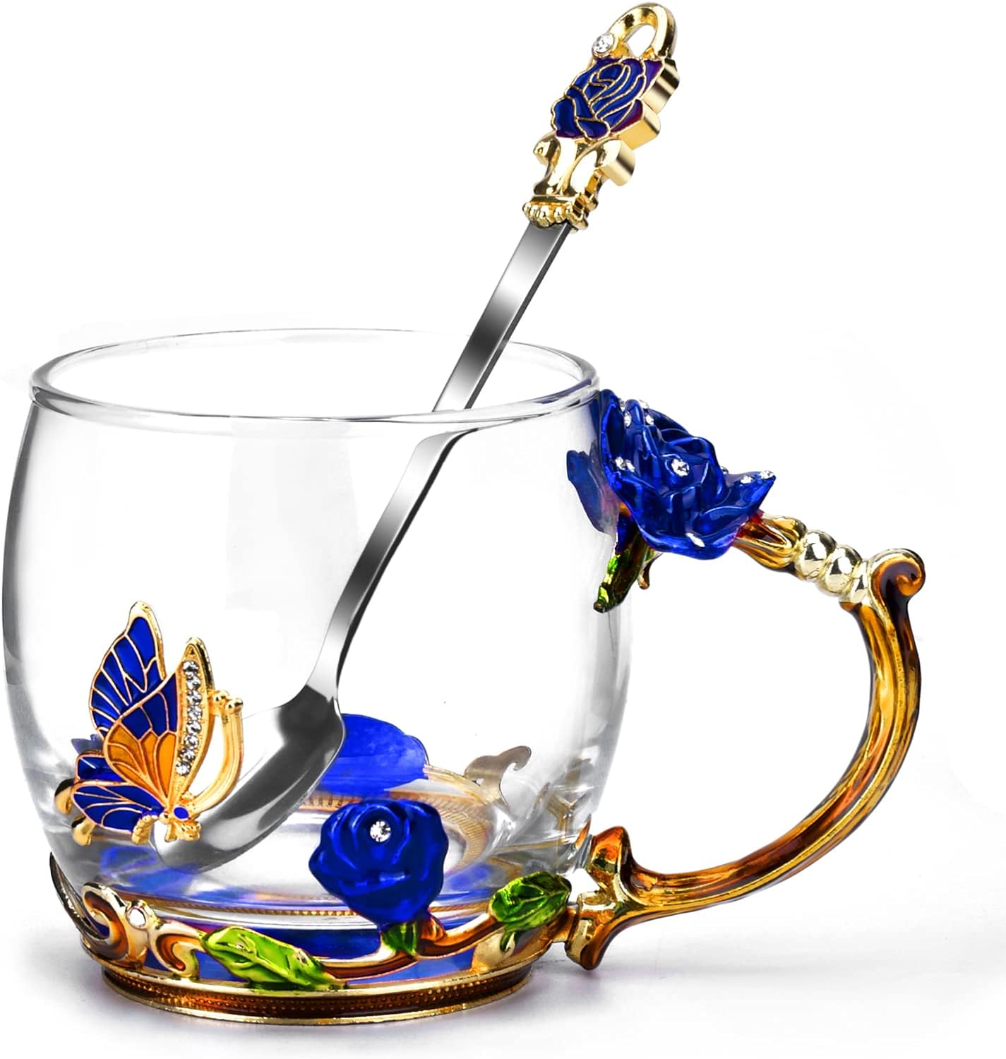 Enamel Glass Flower Tea Pot With Removable Loose Tea Leaf Infuser Tea Maker Teapot Set 30.4OZ Gifts for Women,Mom,Birthday
