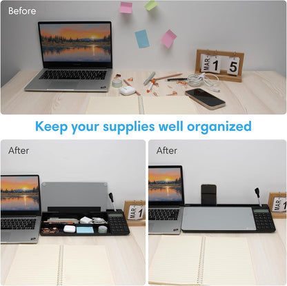 Varhomax Glass Weekly Dry Erase Desk White Board, Desktop to Do List Planner Whiteboard Calendar with Storage Caddy Memo for Home and Office, White