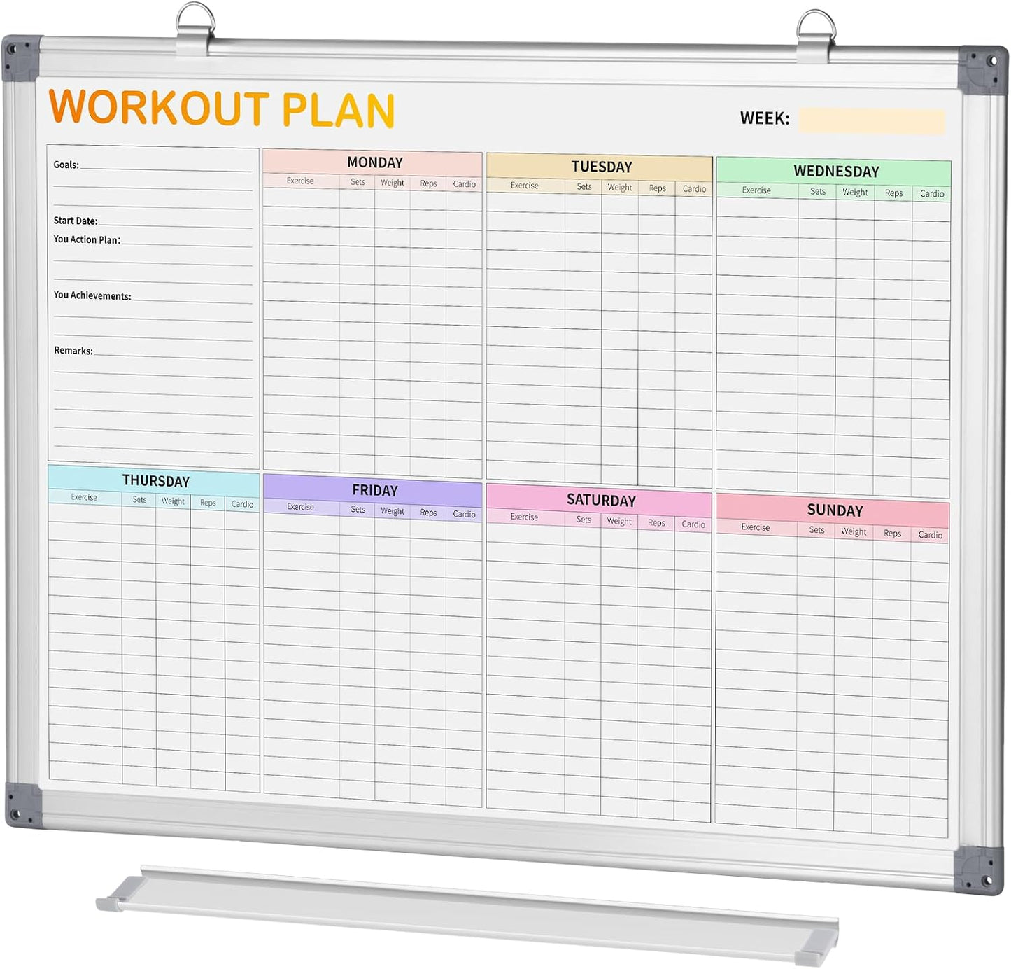 Workout Plan Dry Erase Magnetic Whiteboard for Refrigerator-Weekly Fitness Tracker Gym Exercise Tracker Schedules and Checklists