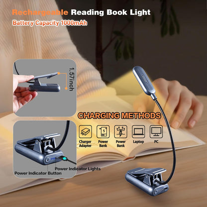VAVOFO Clip On Book Light for Bed Kids, 7 LED Reading Light with 9-Level Warm Cool White Daylight, Eye Care Lamp with Power Indicator for Bookworms (Blue)