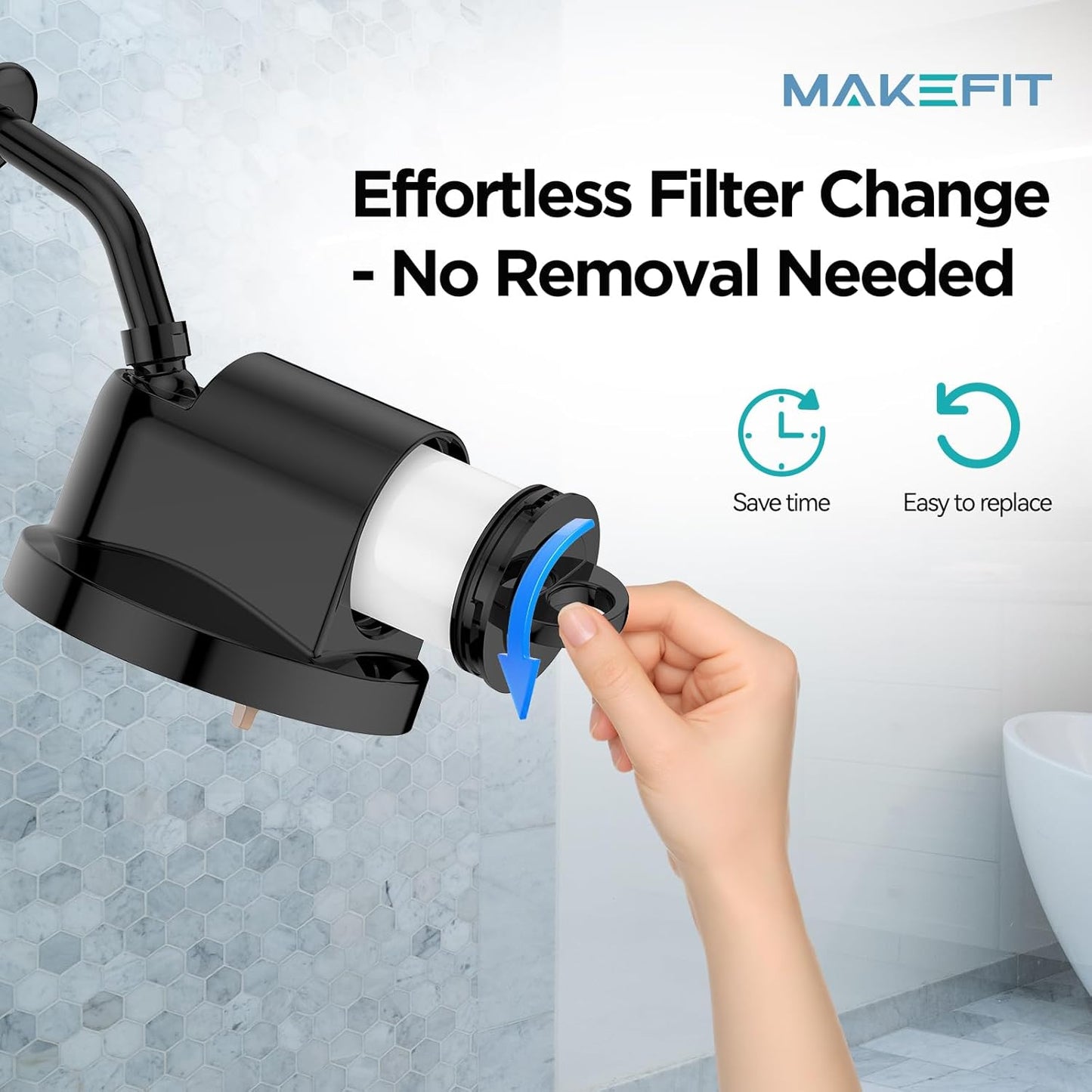 MakeFit Filtered Shower Head - High Pressure Shower Head with Filter for Hard Water Softener - 7 Settings Bathroom Rain Showerhead to Remove Chlorine and Heavy Metals (Chrome)