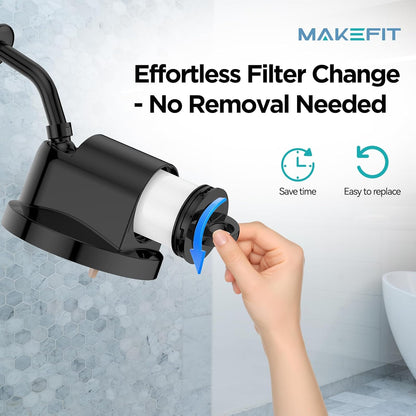 MakeFit Filtered Shower Head - High Pressure Shower Head with Filter for Hard Water Softener - 7 Settings Bathroom Rain Showerhead to Remove Chlorine and Heavy Metals (Chrome)