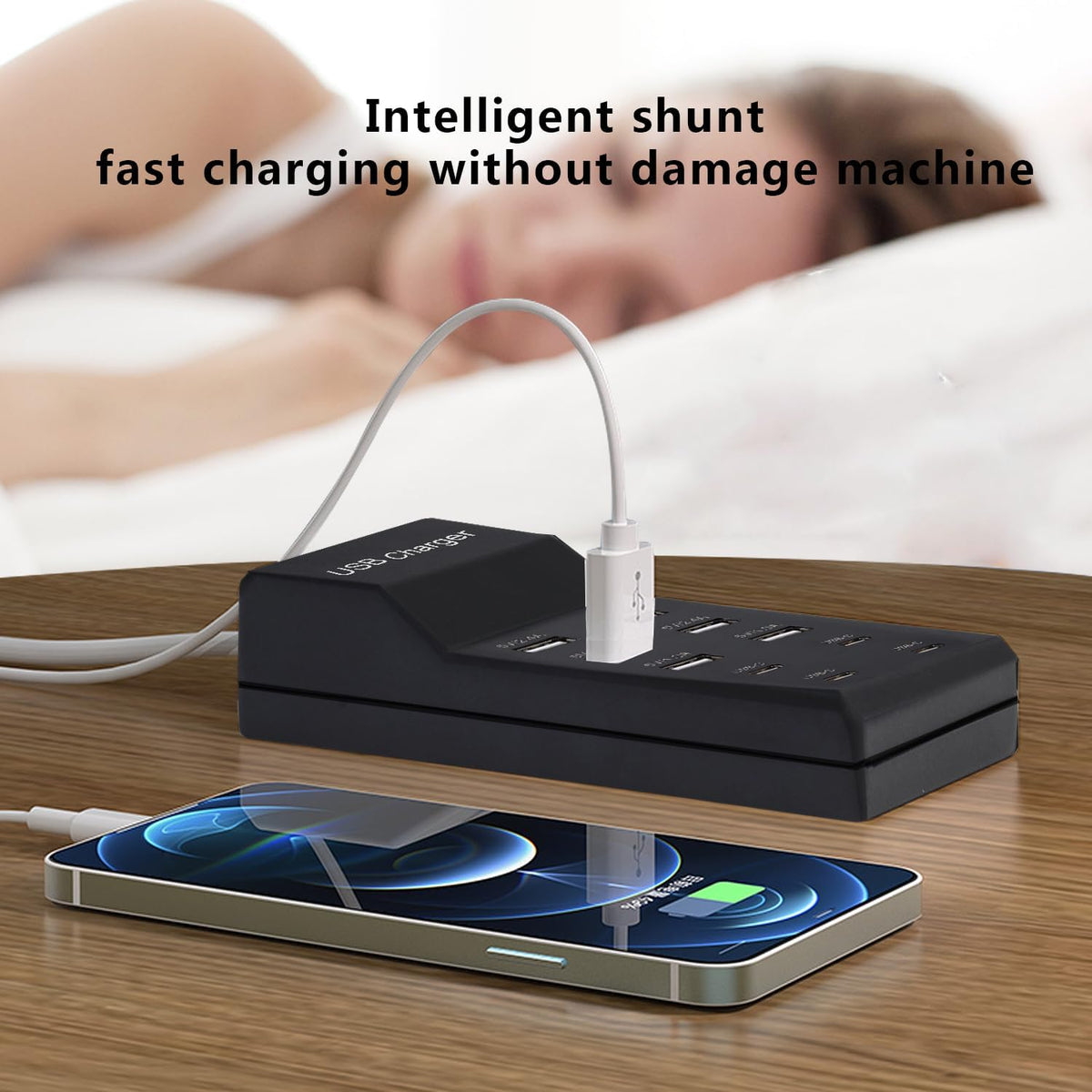 USB Charger,50W USB Charging Station with 10-Port (6 USB-A Port & 4 USB-C Port) Compatible with iPhone 15/14/13/12/11/X/8/7/6 Phones, Watch,Tablets, Smartphones Black