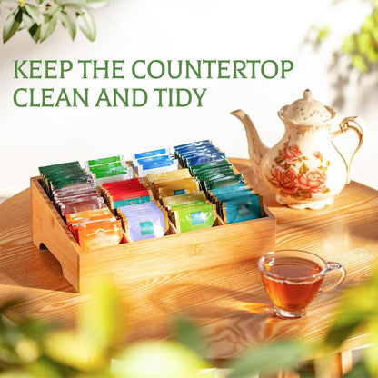 TIMIEEYA Tea Bag Organizer - Bamboo Tea Storage With Drawer 3 Layer, Organizer for Tea Bags Natural Wood & Acrylic for Countertop Office Kitchen Cabinet Pantry