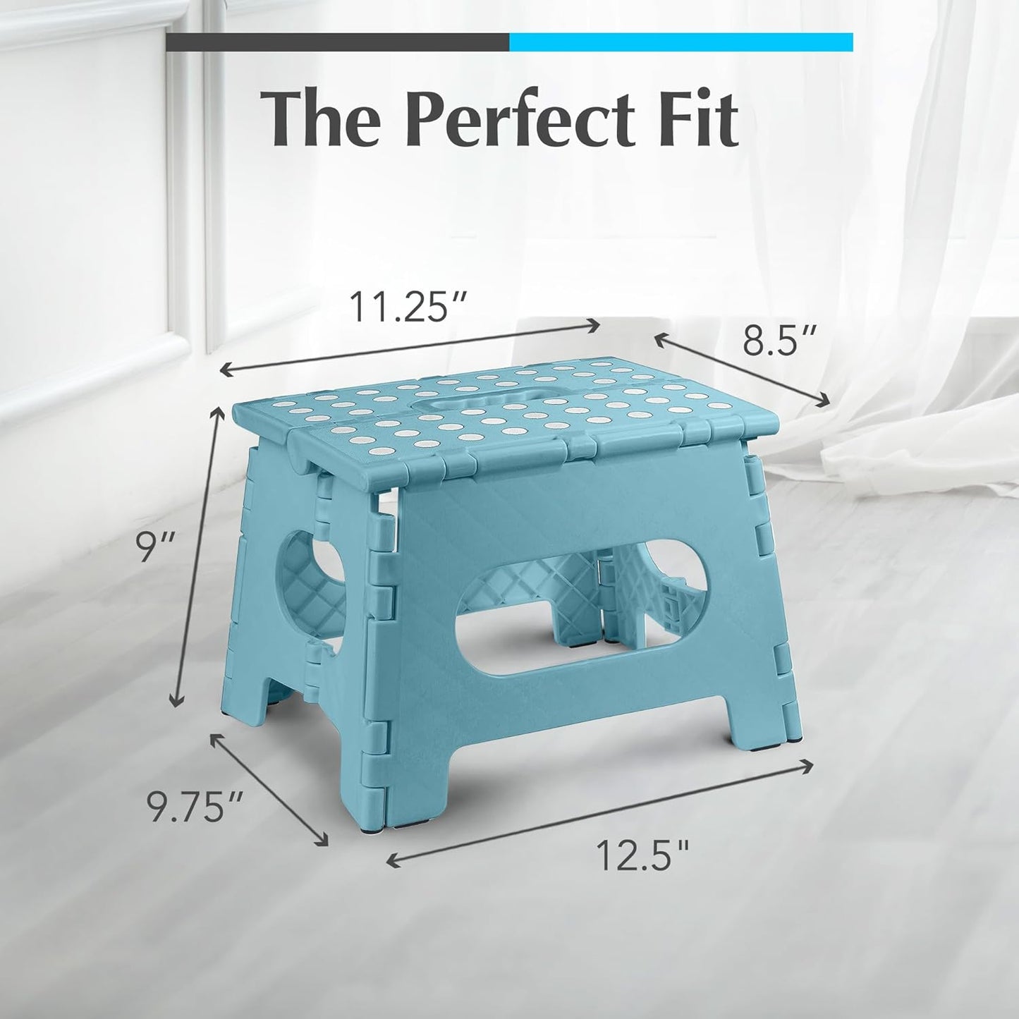 Handy Laundry Folding Step Stool - Sturdy Enough Collapsible Stool to Support Adults - Opens Easy with One Flip - Great for Kitchen, Bathroom or Bedroom (Black - 9 Inch)