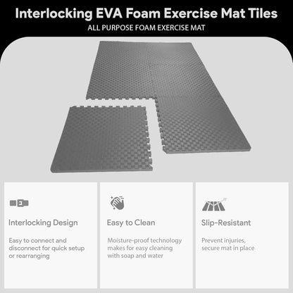 BalanceFrom Puzzle Exercise Mat 1/2" Thick, EVA Interlocking Foam Floor | Tiles for Home Gym, Mat for Home Workout Equipment, Floor Padding for Kids, Black, 24 in x 24 in x 1/2 in, 144 Sq Ft-36 Tiles