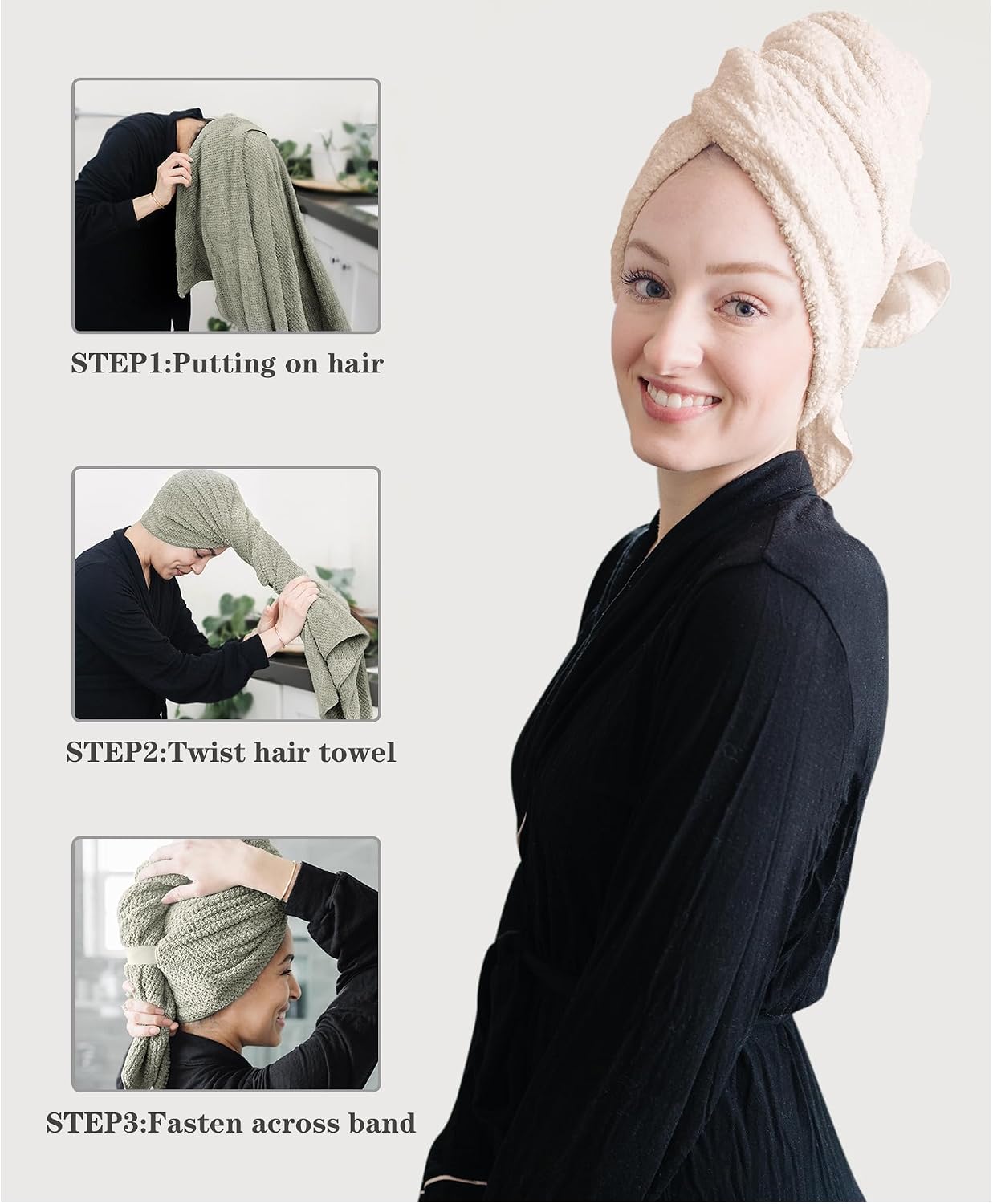 ROLSHOL 2 Packs Large Microfiber Hair Towels for Women, Super Absorbent & Quick Dry Hair Towel Wrap for Curly Hair Long & Short Hair- Anti-Frizz Hair Turbans for Wet Hair - 27.5''*39.4''