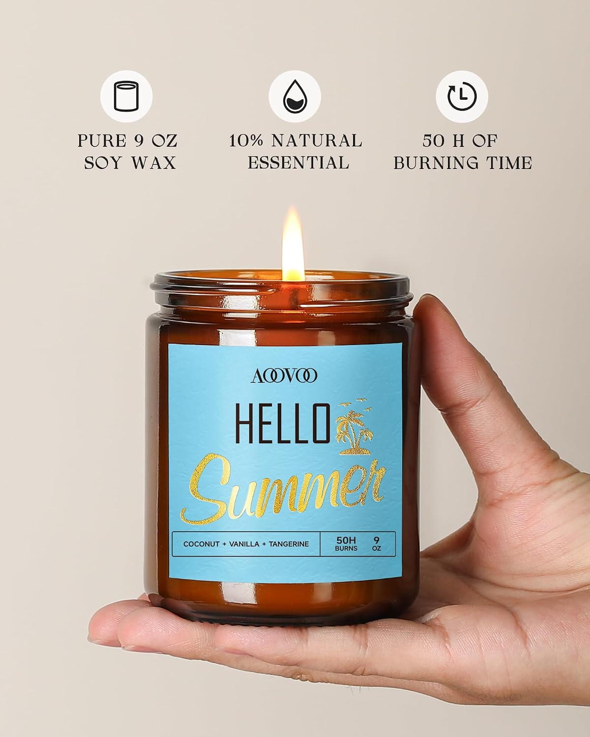 AOOVOO Coconut Vanilla Candles - 9 oz Scented Candles, Aromatherapy Candle, Soy Candle for Home Scented