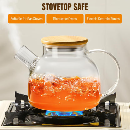 PARACITY Glass Teapot Stovetop 40 OZ/1200ml, Borosilicate Clear Tea Kettle with Removable 18/8 Stainless Steel Infuser, Teapot Blooming and Loose Leaf Tea Maker Tea Brewer for Camping, Travel