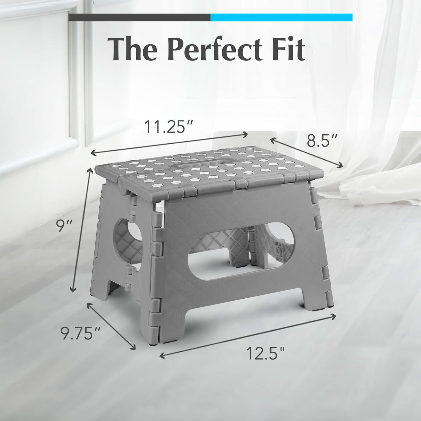 Handy Laundry Folding Step Stool - Sturdy Enough Collapsible Stool to Support Adults - Opens Easy with One Flip - Great for Kitchen, Bathroom or Bedroom (Black - 9 Inch)