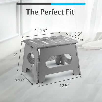 Handy Laundry Folding Step Stool - Sturdy Enough Collapsible Stool to Support Adults - Opens Easy with One Flip - Great for Kitchen, Bathroom or Bedroom (Black - 9 Inch)