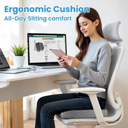 TushGuard Seat Cushion - Memory Foam Sitting Pillow for Office Chair, Car Seat, Airplane, Bleacher - Sciatica & Hip & Coccyx Pain Relief Desk Chair Cushion for Long Sitting Office Workers, Car Drivers