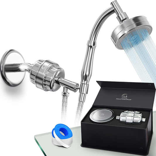AquaHomeGroup Handheld Shower Head Filter, 20-Stage, Vitamin C E A, Chrome