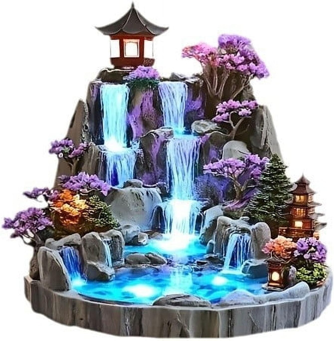 Desktop Mini Rockery Water Fountain with LED Lights, Indoor Circulating Waterfall Tabletop Ornament, Relaxing Zen Decor Fountain for Home Bedroom Office Desk Living Room