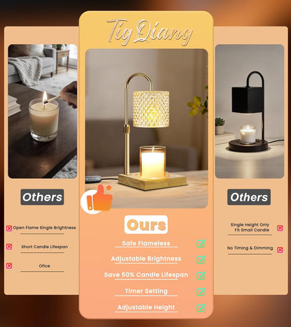 TigQiang Candle Warmer Lamp with Timer Dimmer, Birthday Gifts for Women Mom, House Warming Gifts, Elegant New Home Decor, Wax Warmer for Jar Candles, Heater Lamp for Scented Wax, Amber Glass