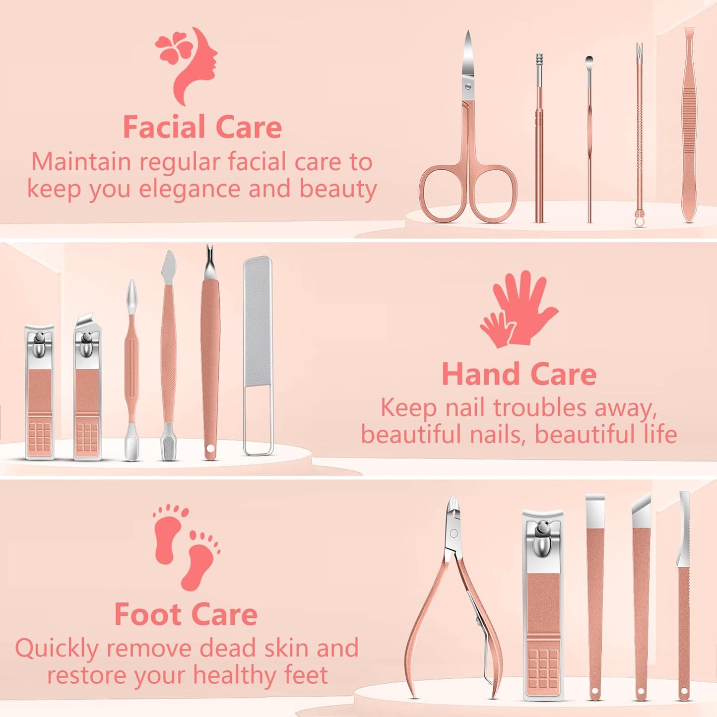 Manicure Set 16Pcs Professional Stainless Steel Pedicure Kit Mens Grooming Kit Fingernail & Toenail Clippers Set Manicure Kit with Luxurious Travel Bag, Sharp Nail Scissors and Clipper (Purple)