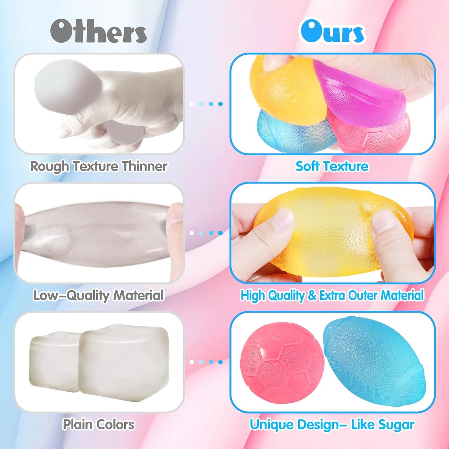 4Pack Fidget Toys Mini Squishy Stress Cube, Stress Balls for Kids, Adults Squishies Anxiety Stress Relief, Ice Squishy Cube Sugar Balls, Sensory Toys for Kids with Autism, Fidgets for Classroom Prize