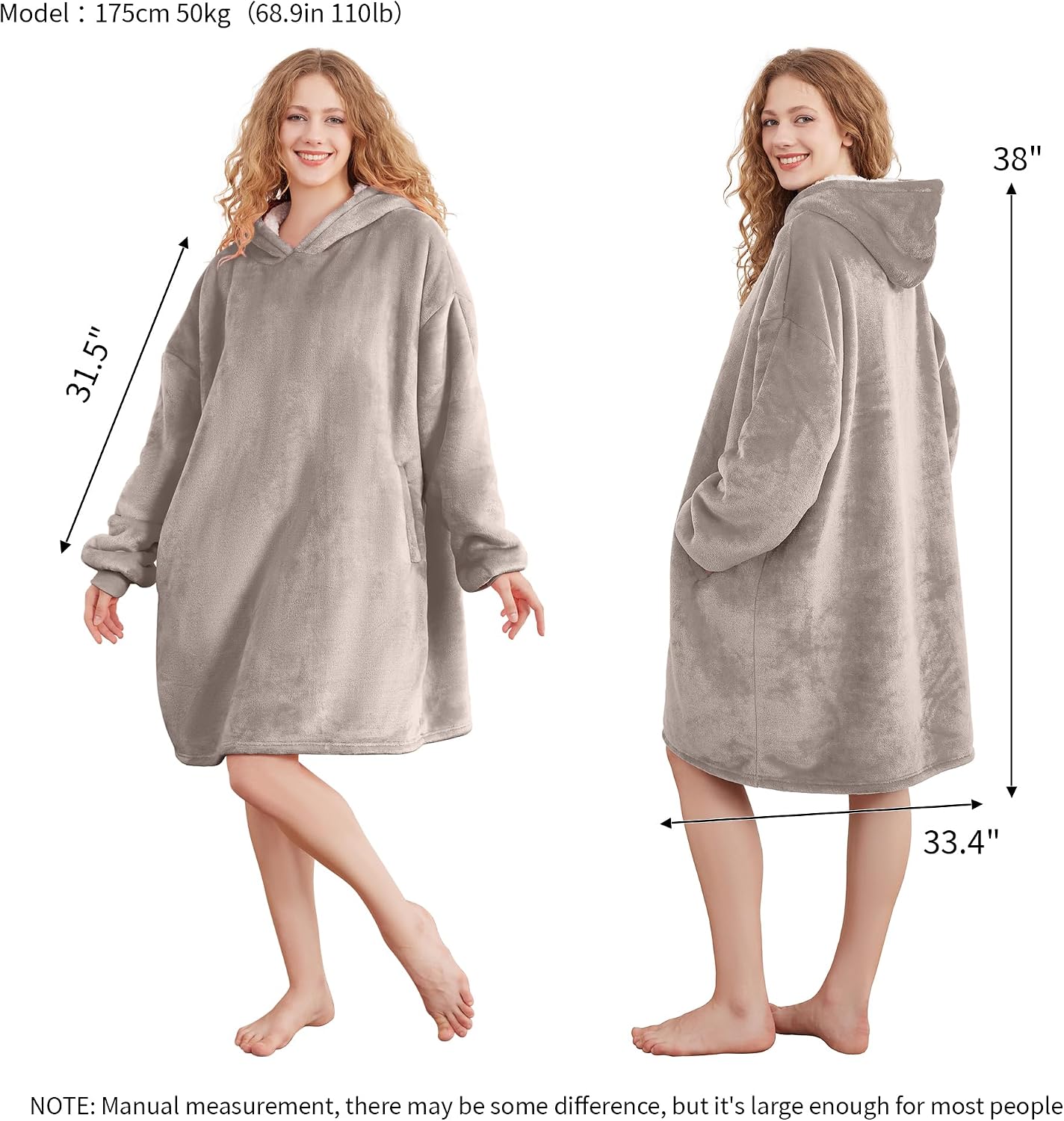 AmyHomie Wearable Blanket Hoodie for Adults & Teens,Oversized Sherpa Hooded Blanket,Warm Cozy Blanket Sweatshirt as Christmas Birthday Gifts for Women Men