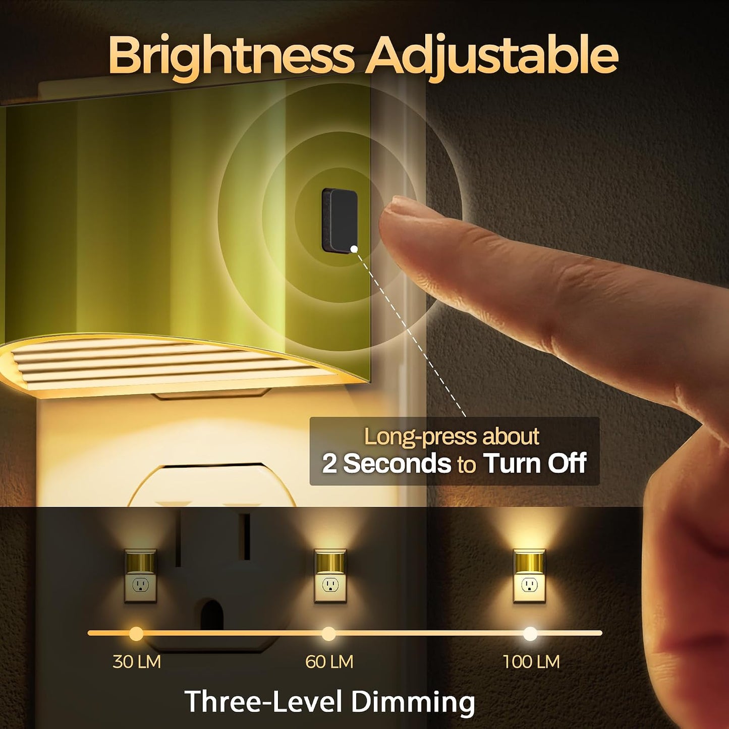DORESshop LED Night Light[2 Pack], Night Lights Plug into Wall, 3 Level Brightness Adjustable Plug in Night Light, Dusk to Dawn Sensor, Nightlights for Adults, Bedroom, Bathroom, Hallway, Amber