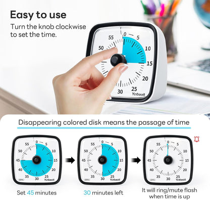 Yunbaoit Visual Timer with Night Light, 60-Minute Countdown Timer for Kids and Adults, Silent Classroom Timer, Time Management Tool for Home, School, or Work (Light Blue)