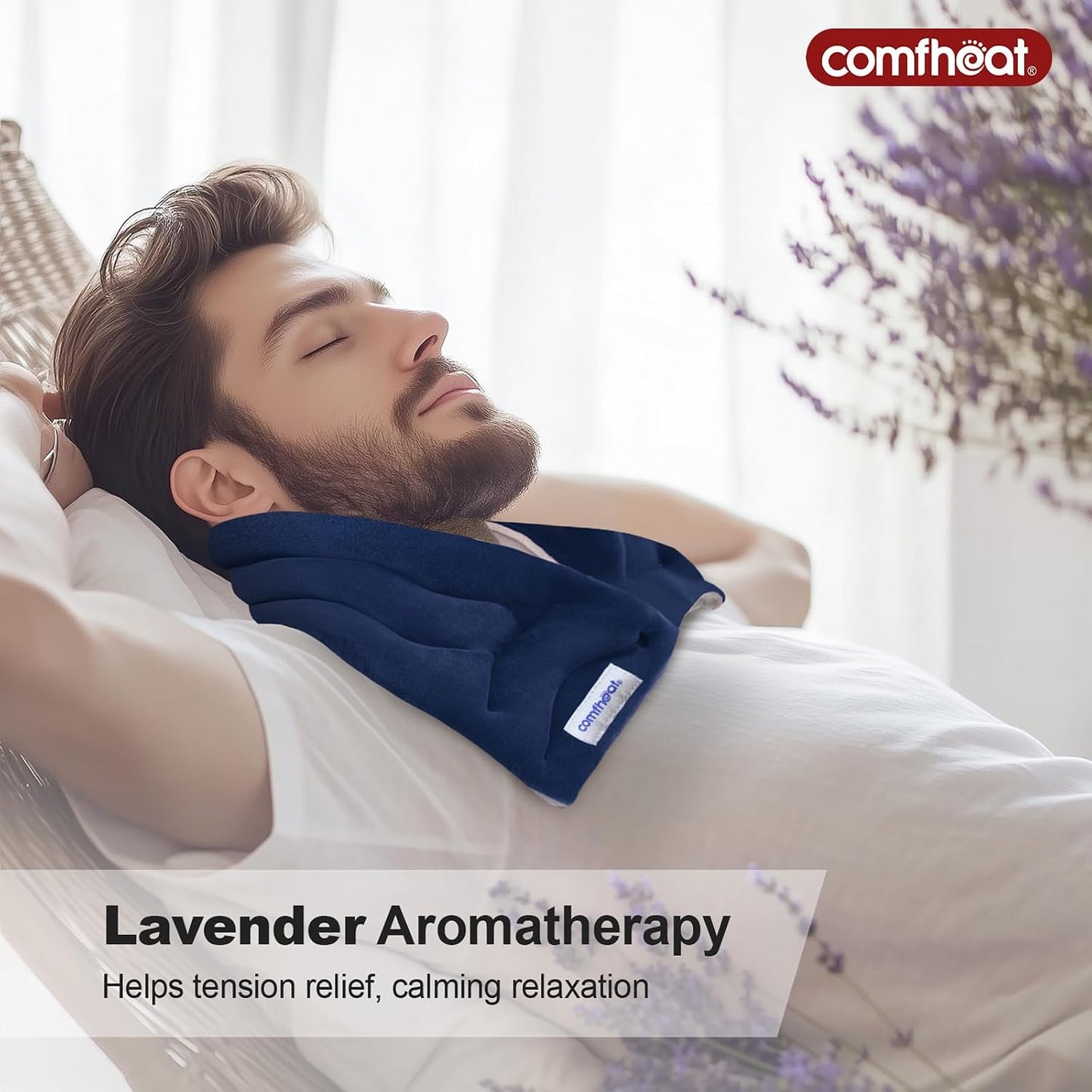 Neck Heating Pad Microwavable for Pain Relief, Moist Hot Compress Microwave Neck Warmer Wrap FSA Eligible HSA for Sore Muscles Relief, Lavender Aroma, 25 x 5.7 Inches, Blue