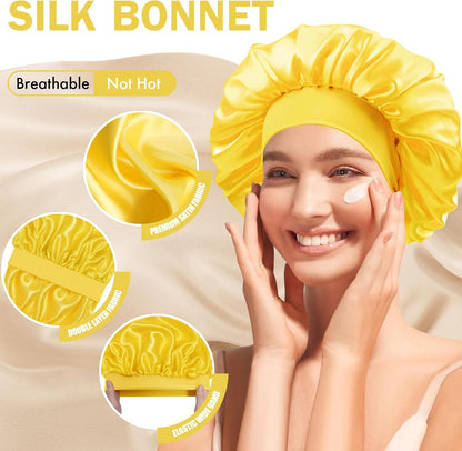 Satin Silk Bonnet for Sleeping, Double Layer Silk Sleep Cap for Men & Women, Soft Satin Lined Bonnet for Curly Hair