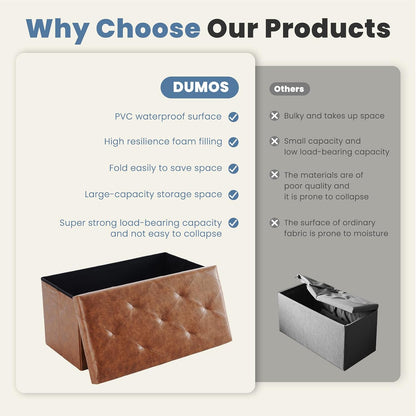 DUMOS 43 Inch Folding Storage Ottoman Bench, Large Hidden Storage Chest with Thicker Foam Padded Seat, End of Bed Foot Rest Stool for Bedroom Living Room Entryway, Load 660 lbs, Grey