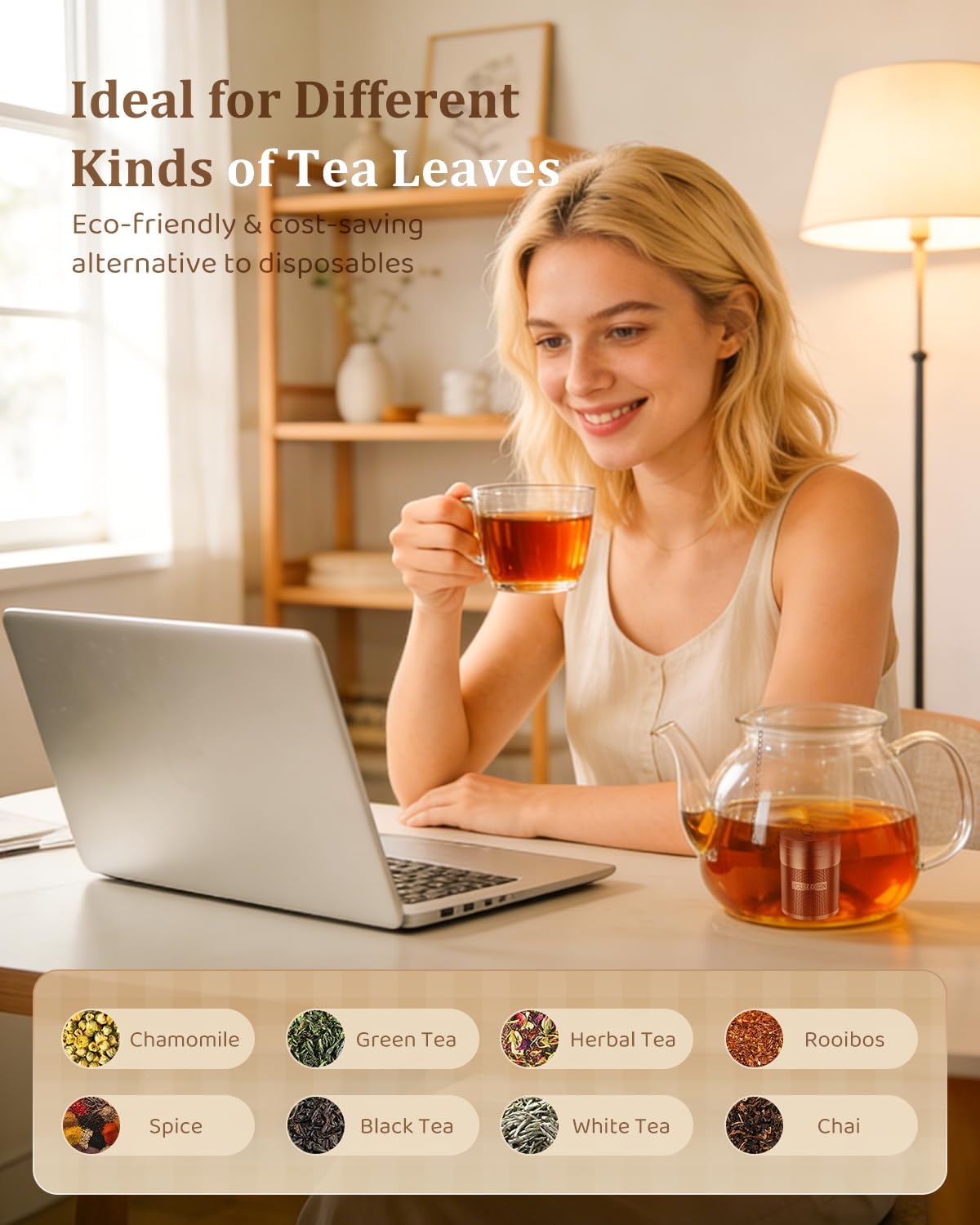 House Again Large Tea Infusers, Extra Fine Mesh Tea Strainers for Loose Tea, Slim Threaded Lid & 304 Stainless Steel, Filter Bags Diffusers, Loose Leaf Tea Steeper for Brew Tea Spices & Seasonings
