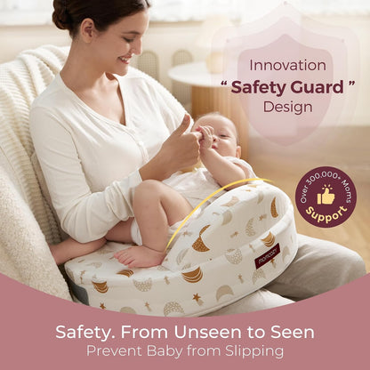 Momcozy CozyPro Nursing Pillow - All Around Lumbar & Arm Support - Safety Guard, Firm & Springy Memory Foam-Stable, Ergonomic Support, Easier Breastfeeding, Wider Cushion, Adjustable, Removable Cover