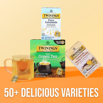 Twinings Pure Camomile Herbal Caffeine-Free Tea Bags, 20 CT Box (6 Pack)