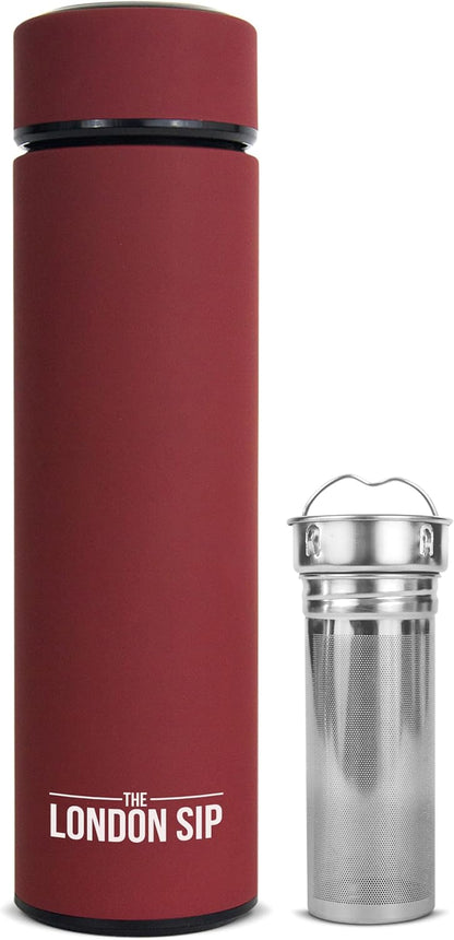 London Sip Multi-Purpose Tea Infuser Travel Mug and Tumbler Fruit Infuser Flask Hot and Cold Double Wall Stainless Steel Thermos with Extra-Long Infuser, Midnight Teal