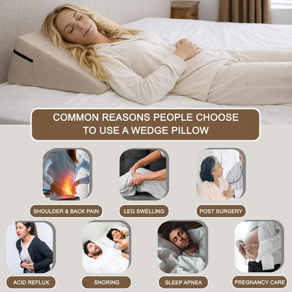 sokoro Bed Wedge Pillow for Sleeping, Small 7 Inch Compact Triangle Wedge Pillow for Acid Reflux, Sleep Apnea & Snoring Relief, Firm Incline for Back Support, Washable Cover (Grey, 24x14x7 in)