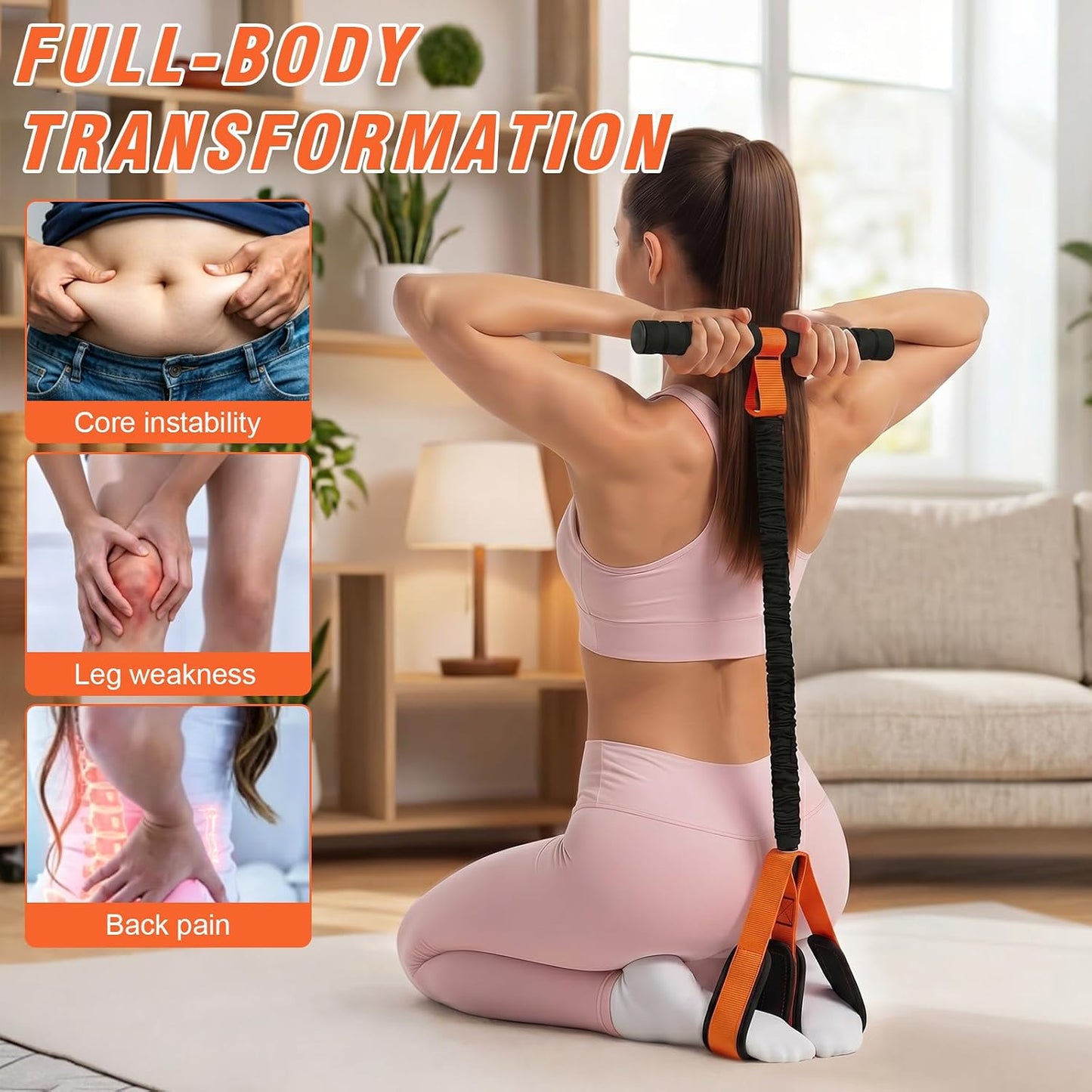 Pedal Resistance Band with Handles for Women, 55LBS Exercise Bands, Thickened Latex Tube, Non-Slip Foot Pedal, Full Body Workout Equipment for Abs/Core/Waist/Leg/Glutes/Arm Strength Training