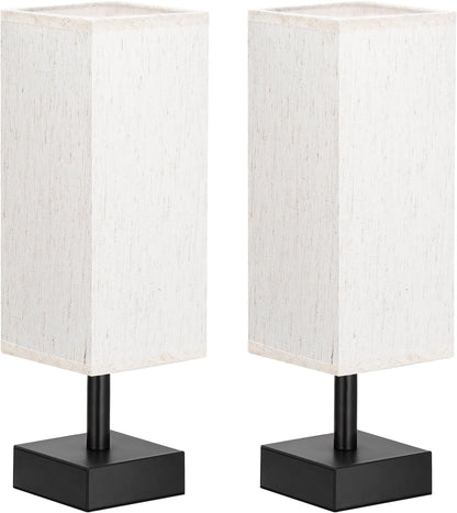 aooshine Small Table Lamp for Bedroom - Bedside Lamps for Nightstand, Minimalist Night Stand Light Lamp with Square Fabric Shade, Desk Reading Lamp for Kids Room Living Room Office Dorm
