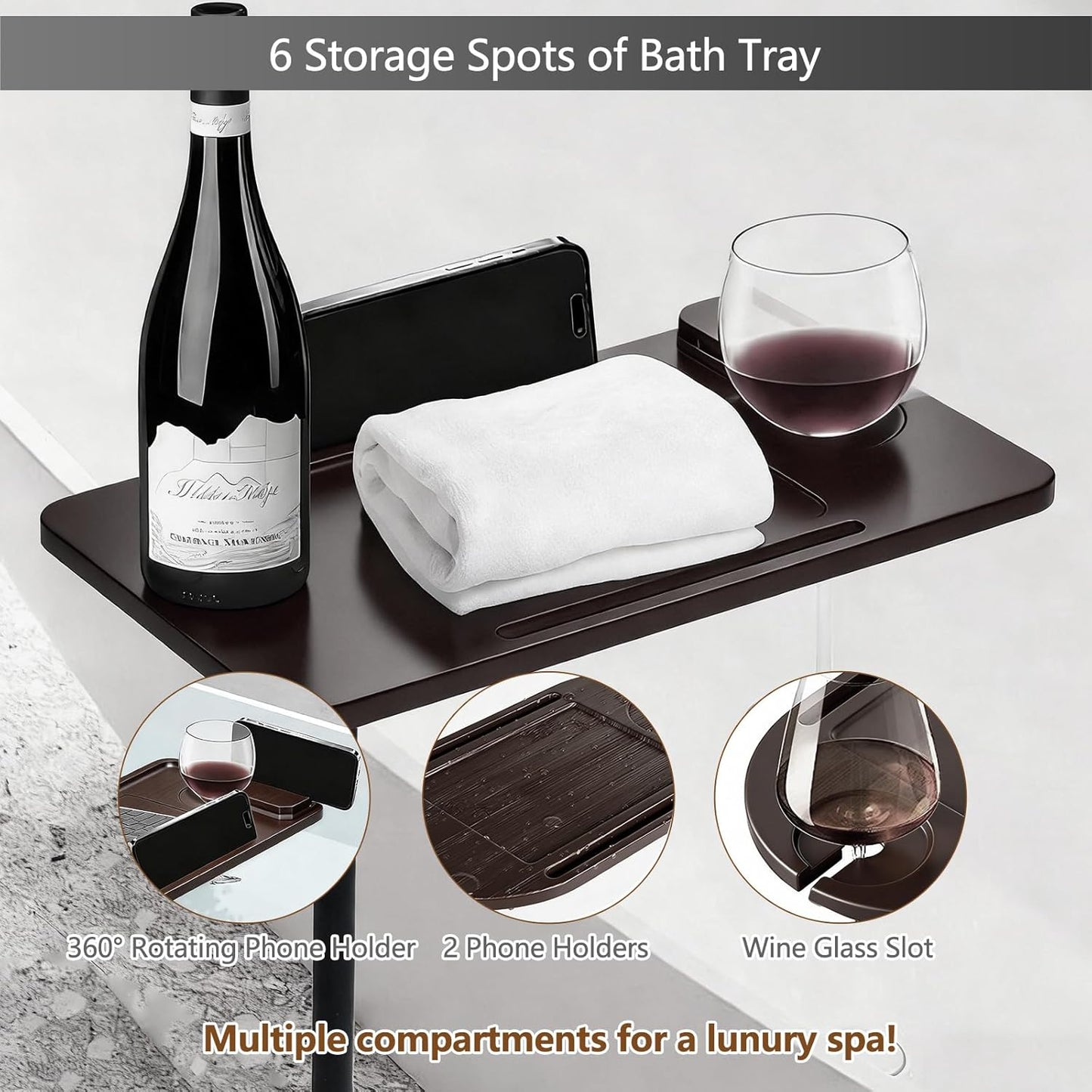 3 Layer Bathtub Tray Table,Bamboo Swivel Bathtub Side Table Height Adjustable,Freestanding Bathtub Tray for Tub Against Wall,Bathtub Accessories&Bathroom Organizer for Luxury Home Spa (Black)