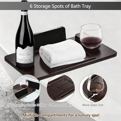 3 Layer Bathtub Tray Table,Bamboo Swivel Bathtub Side Table Height Adjustable,Freestanding Bathtub Tray for Tub Against Wall,Bathtub Accessories&Bathroom Organizer for Luxury Home Spa (Black)