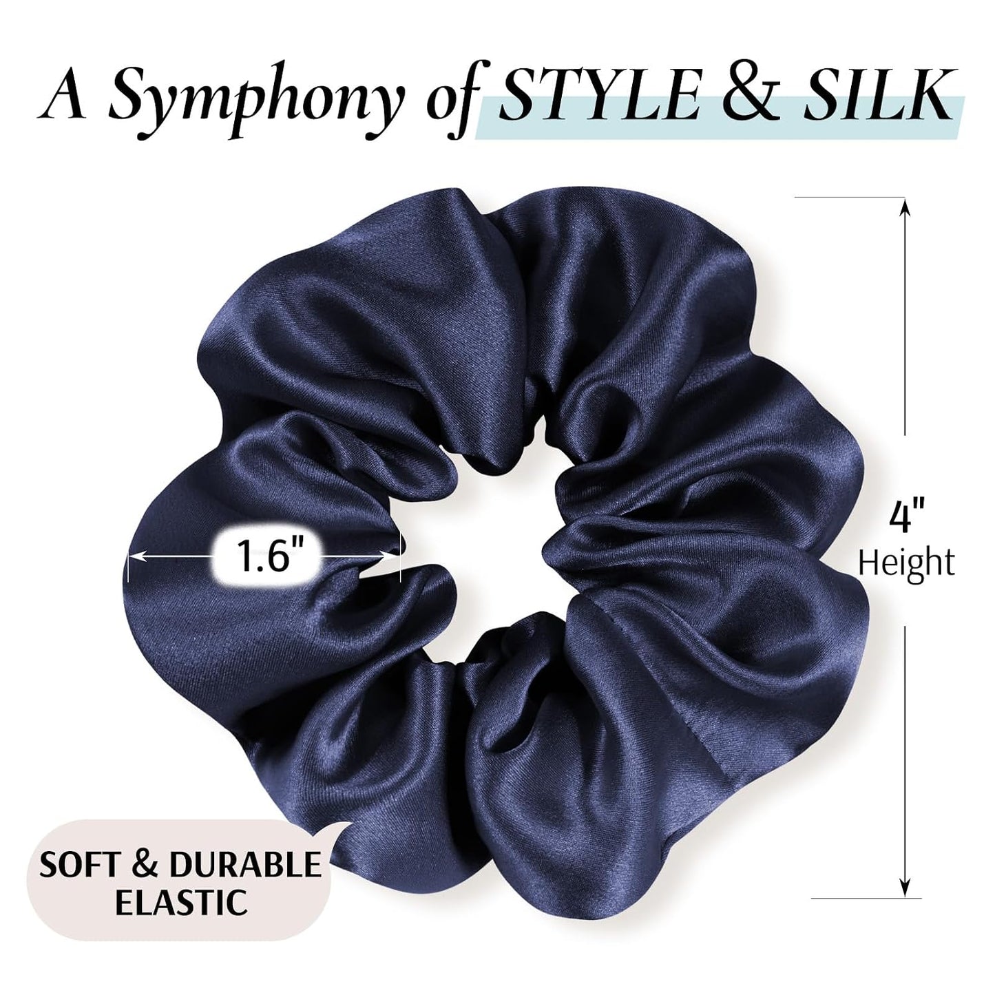 Zenssia Silk Scrunchies for Hair, Mulberry Silk Hair Ties for Women and Girls, No Damage Elastic Ponytail Holders（Black, 3 Pack）