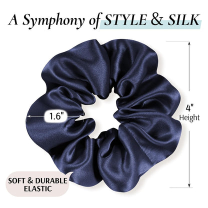 Zenssia Silk Scrunchies for Hair, Mulberry Silk Hair Ties for Women and Girls, No Damage Elastic Ponytail Holders（Black, 3 Pack）