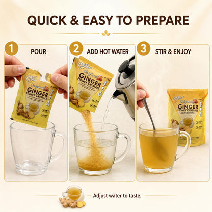 Instant Ginger Honey Crystals Family Value Pack 60 Sachets 18g per Sachets (Total 38oz/ 1080g) By Prince of Peace