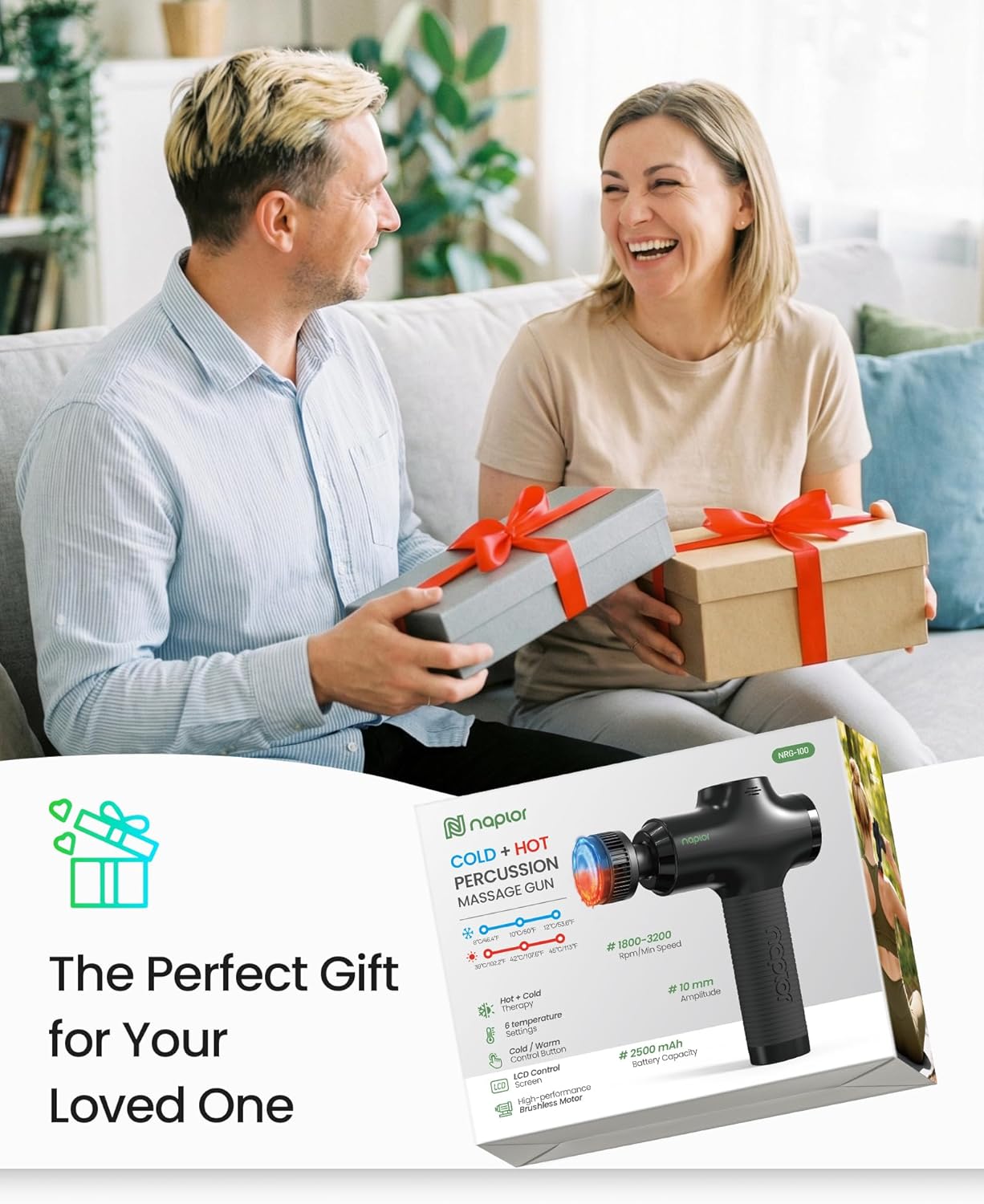 Massage Gun with Heat and Cold - [2026 Upgraded] Deep Tissue Percussion Massager, FSA Eligible Quiet Powerful Massager Gun for Pain Relief, LED Display, 5 Speeds, Carrying Case, HSA Approved
