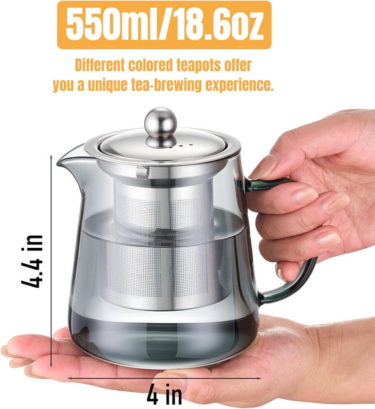 PARACITY Glass Teapot Stovetop 18.6 OZ, Borosilicate Clear Tea Kettle with Removable 18/8 Stainless Steel Infuser, Teapot Blooming and Loose Leaf Tea Maker Tea Brewer for Camping, Travel (550ML)